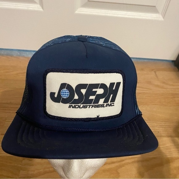 Vintage Joseph Industries Patch Mesh SnapBack Hat Navy Blue 90s Trucker - Picture 3 of 10